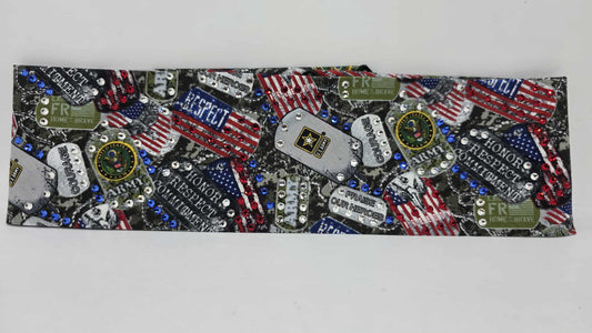 EXTRA BLING -Army Bandana with Red, Blue and Diamond Clear Austrian Crystals (sku6418)