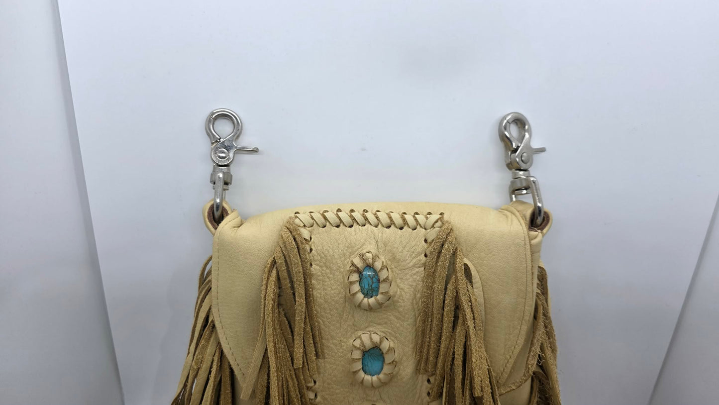 Cream Buck Skin with Blue Stones Purse