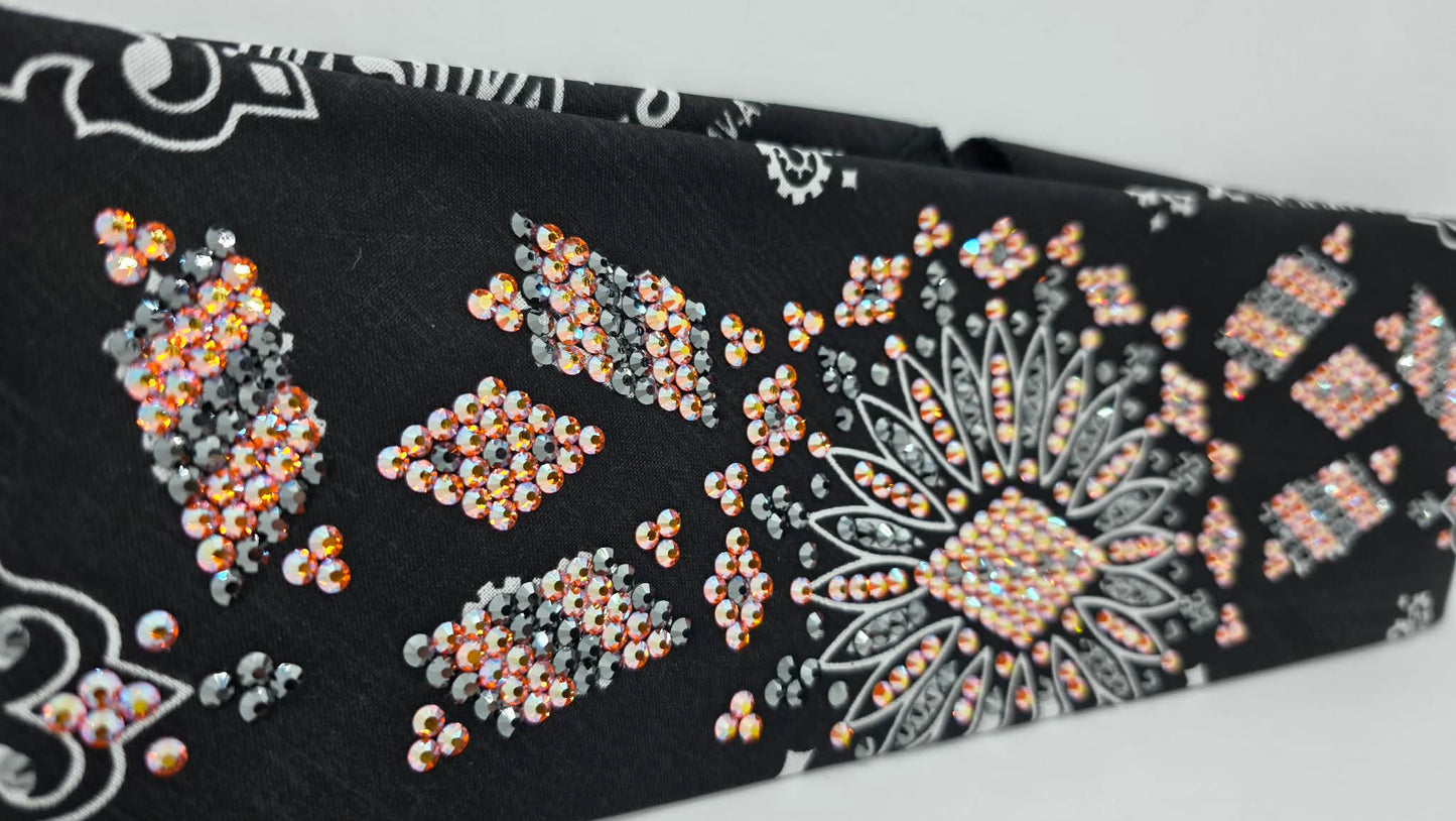 Super LeeAnnette Black Paisley Bandana with Lava and Black Austrian Crystals (S40155)