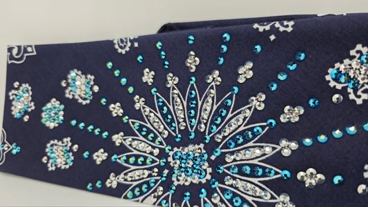 LeeAnnette Navy Blue Paisley Bandana with Jet Shimmer and Chrome Austrian Crystals (L40250)