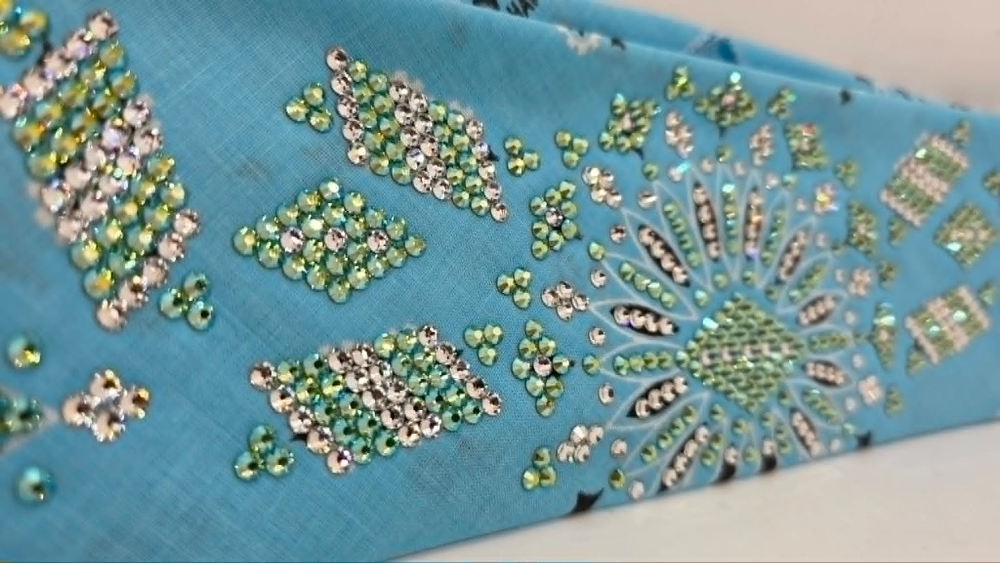 Super LeeAnnette Baby Blue Paisley Bandana with Peridot Shimmer and Diamond Clear Austrian Crystals (S48152)