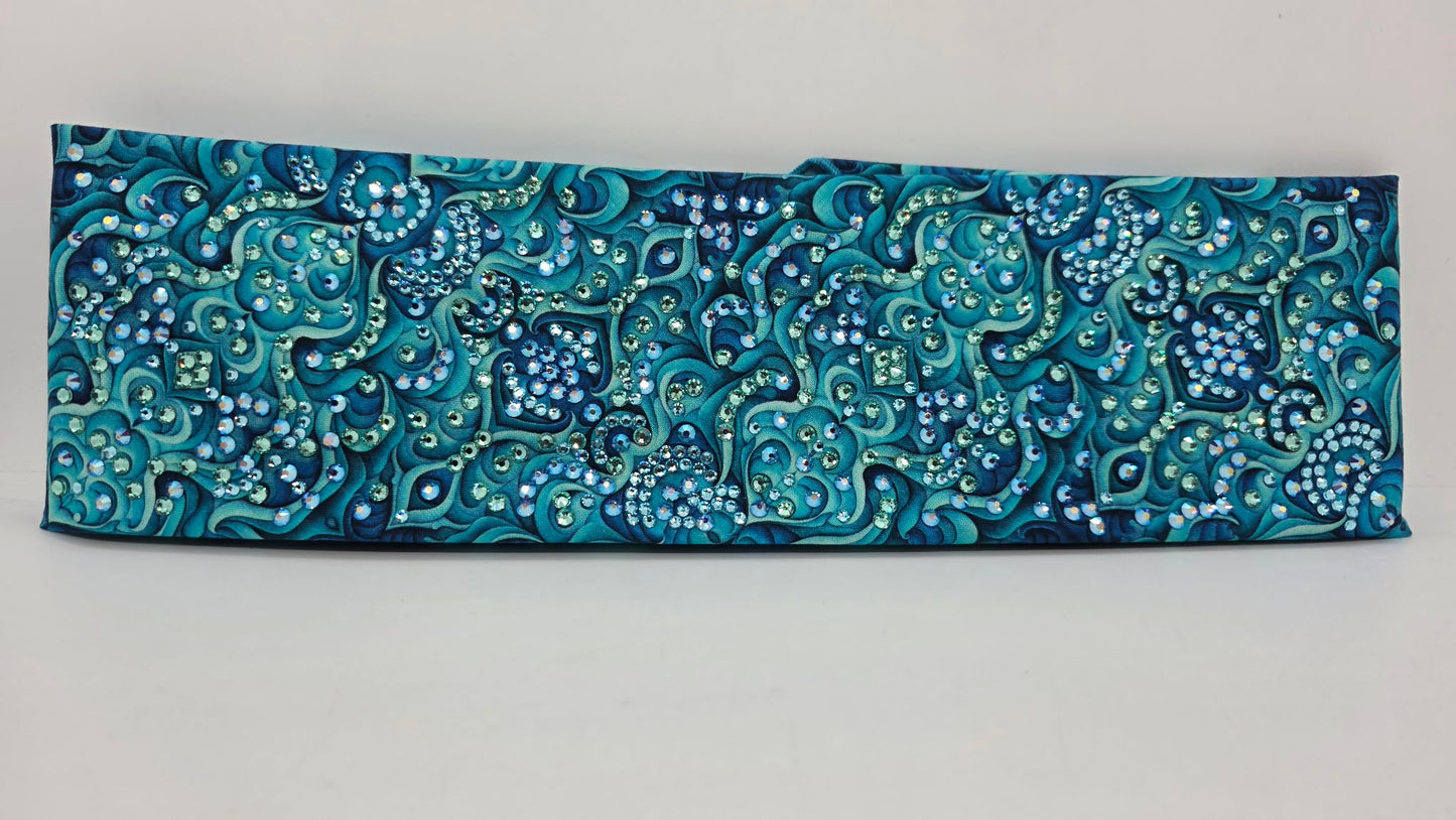 Super LeeAnnette Turquoise and Blue Kaleidoscope Bandana with Blue Shimmer, Aqua and Caribbean Sea Austrian Crystals (S48138)