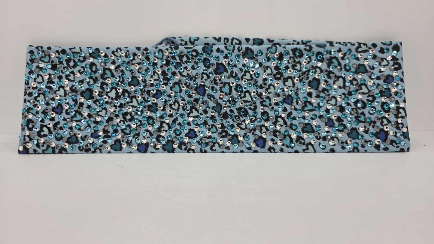 Super LeeAnnette Blue Leopard Hearts Bandana with Light Blue, Bright Blue, Black and Diamond Clear Austrian Crystals (sku40085)