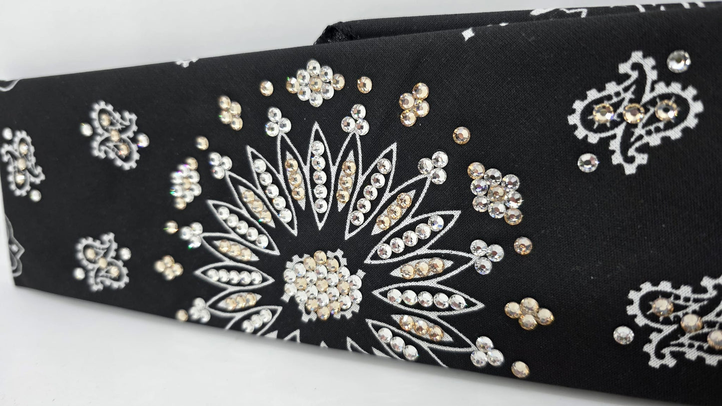 Black Paisley Bandana with Honey and Diamond Clear Austrian Crystals (E60102)