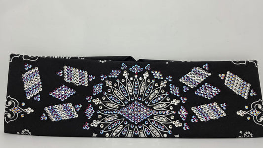 Super LeeAnnette Black Paisley Bandana with Red Shimmer and Diamond Clear Austrian Crystals (S480101)
