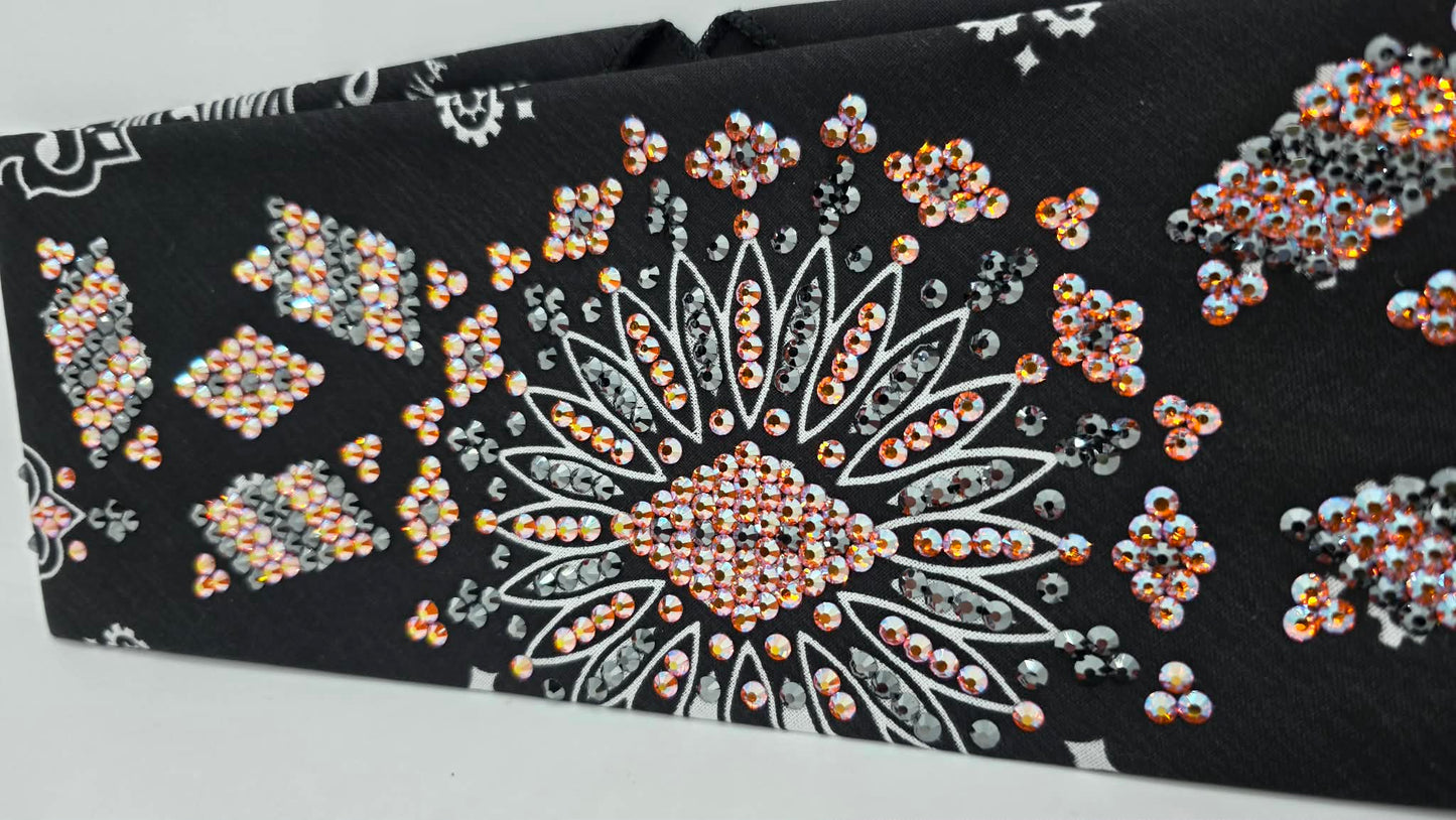 Super LeeAnnette Black Paisley Bandana with Lava and Black Austrian Crystals (S40155)