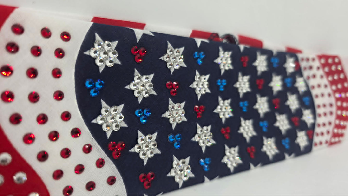 LeeAnnette Flag Bandana with Red, Blue and Diamond Clear Austrian Crystals (L40262)