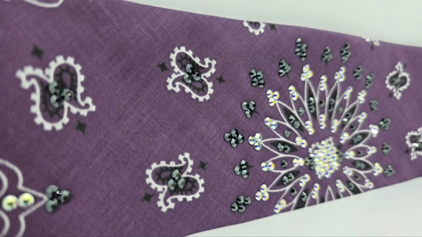 Plum Paisley Bandana with Black and Aurora Borealis Austrian Crystals (E60149)
