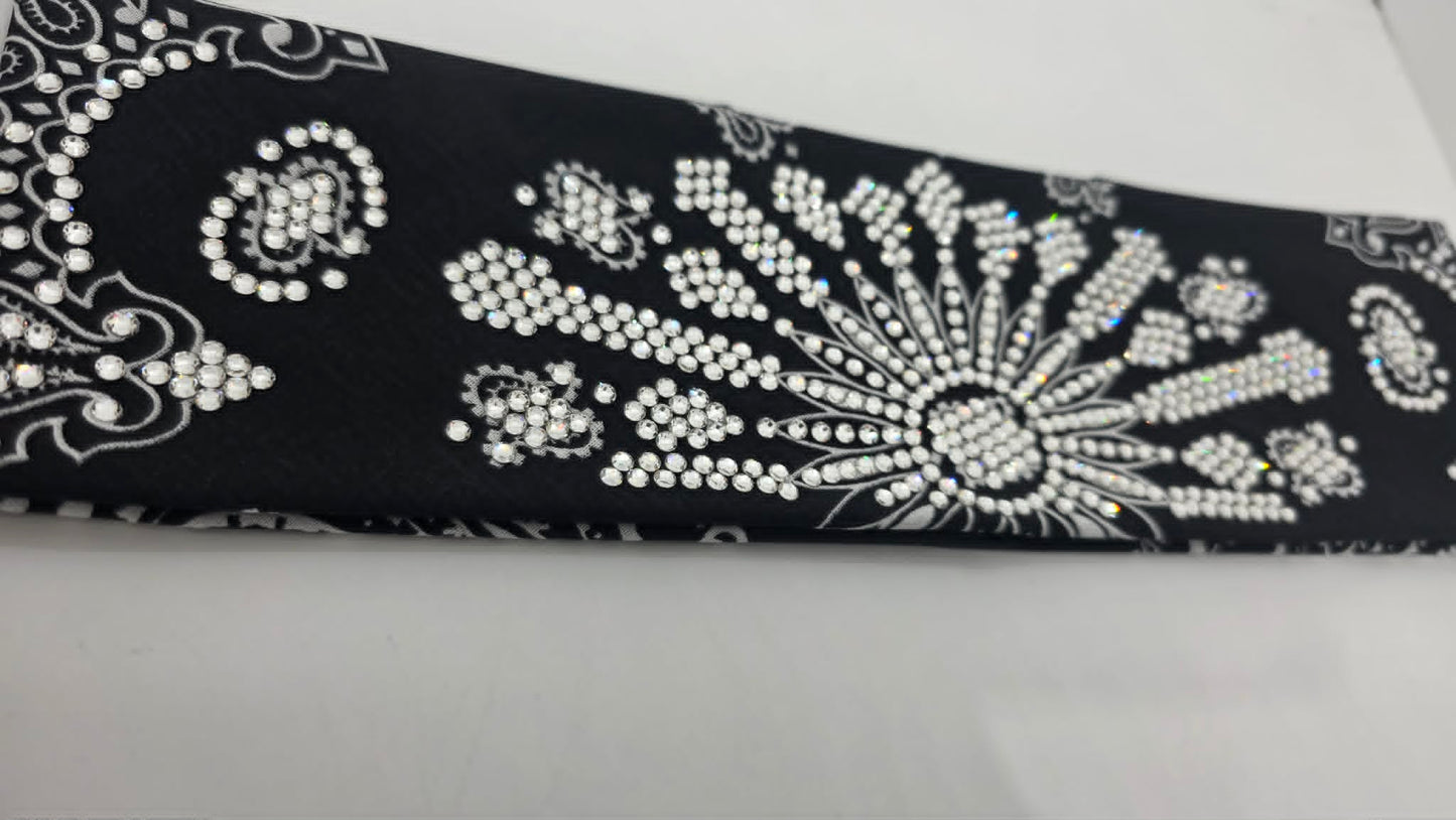 Super LeeAnnette Black Paisley Bandana with Diamond Clear Austrian Crystals (S48153)