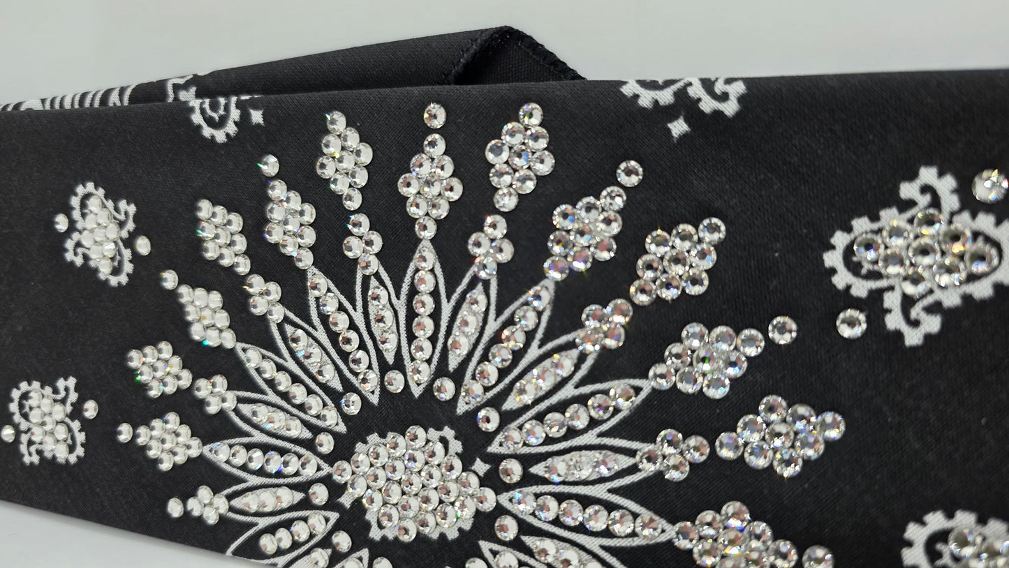 LeeAnnette Black Paisley Bandana with Diamond Clear Austrian Crystals (L40243)