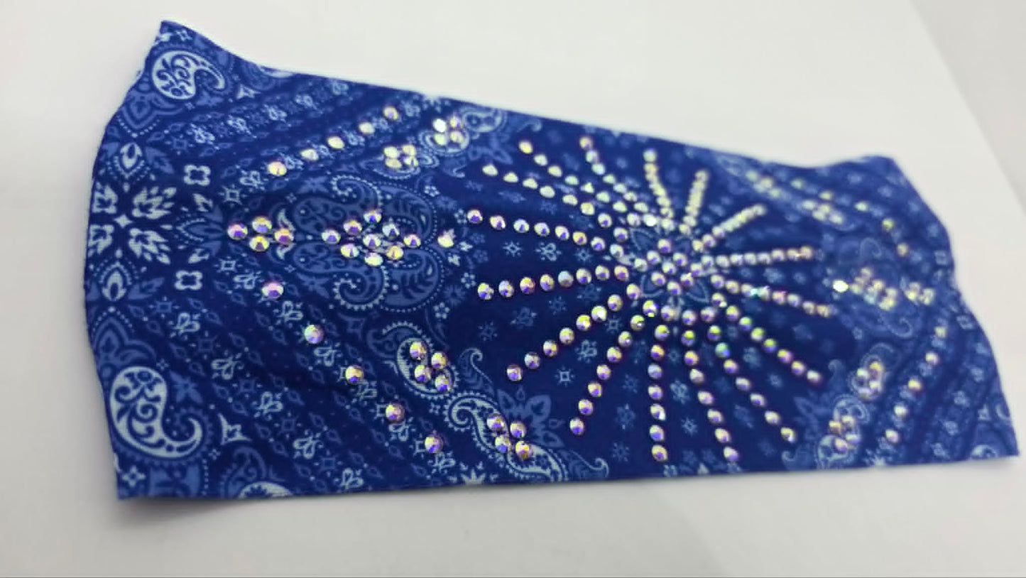 Stretchy Headband Blue with Aurora Borealis Crystals (Sku5475)