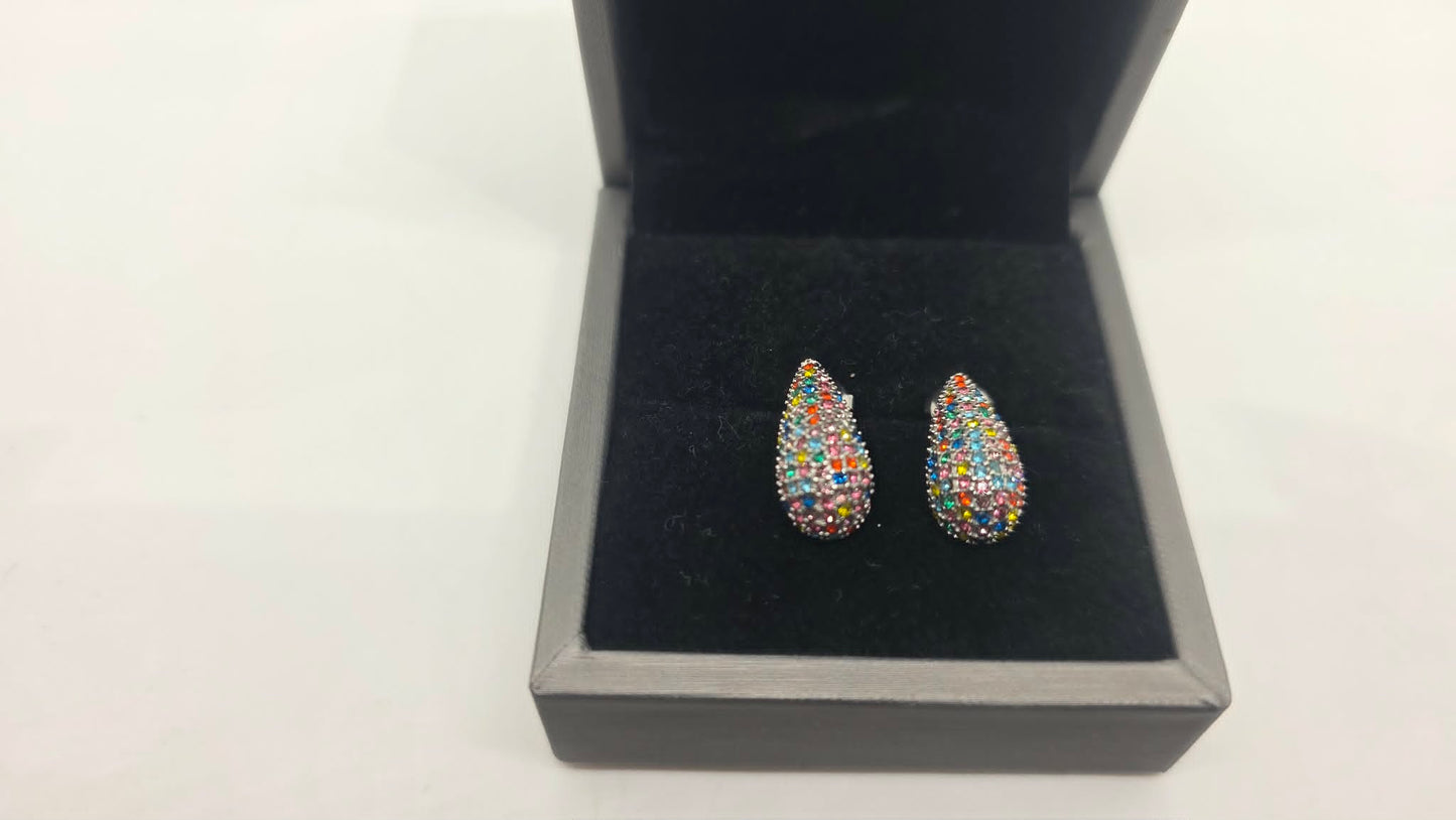 Stainless Steel Inlaid Rainbow Zircon Teardrop Earrings