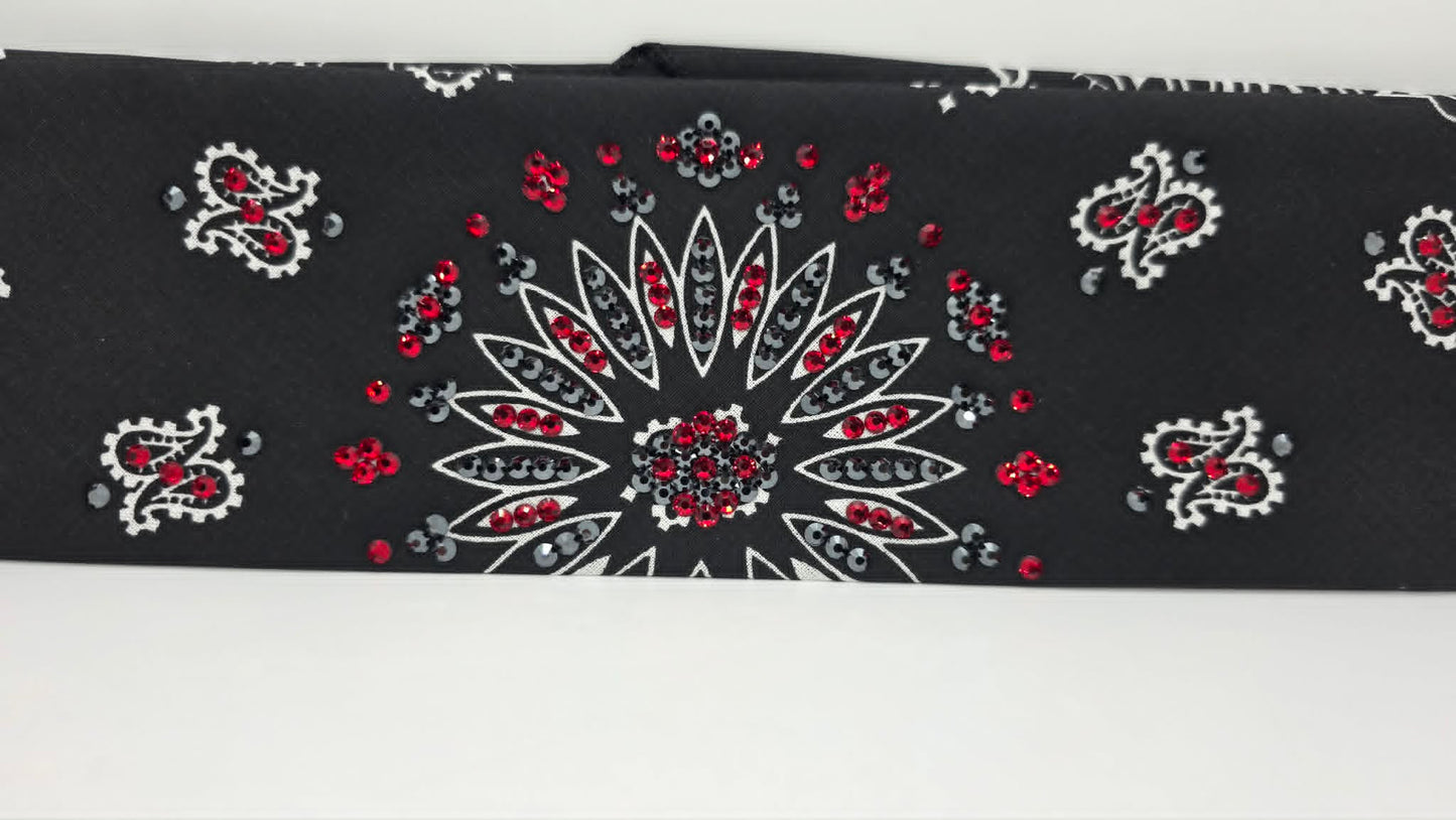 Black Paisley Bandana with Red and Black Austrian Crystals (E60155)