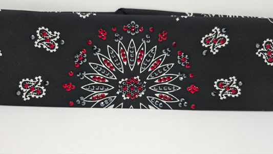 Black Paisley Bandana with Red and Black Austrian Crystals (E60155)