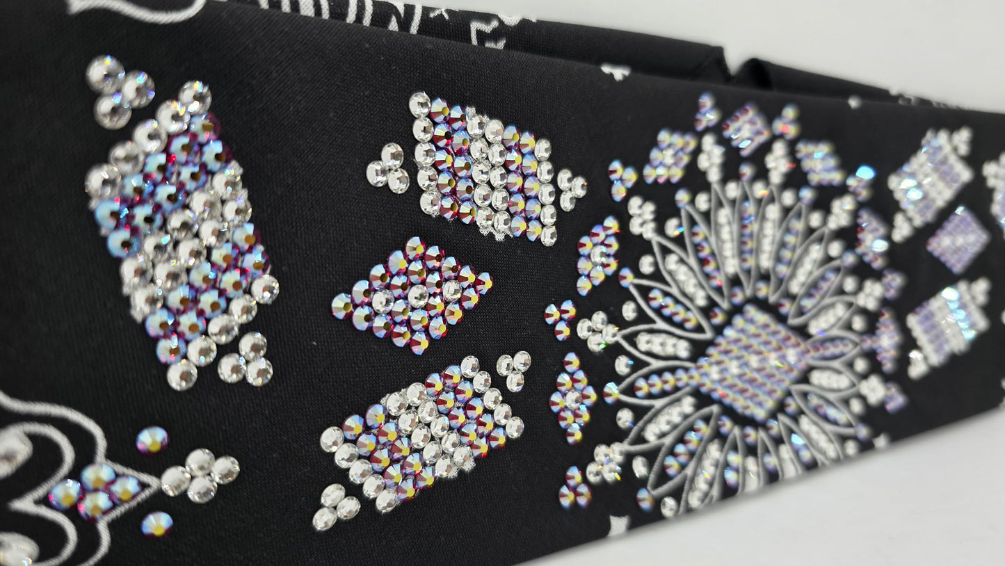 Super LeeAnnette Black Paisley Bandana with Red Shimmer and Diamond Clear Austrian Crystals (S480101)