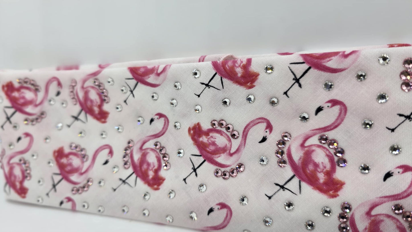EXTRA BLING - Pink Flamingo Bandana with Pink and Diamond Clear Austrian Crystals (sku6378)