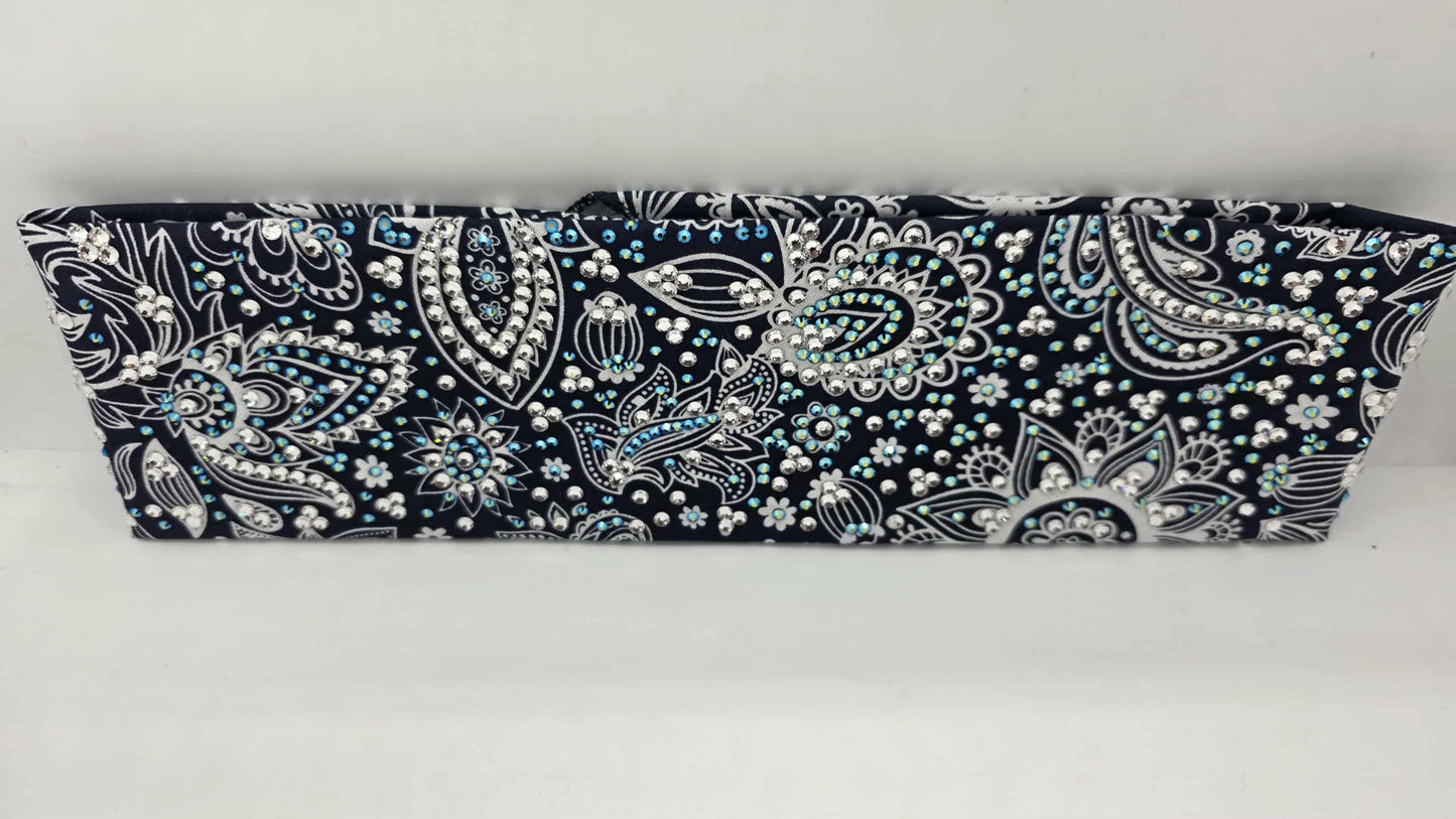 Super LeeAnnette Fancy Blue Paisley Bandana with Black Shimmer and Diamond Clear Austrian Crystals (sku40129)