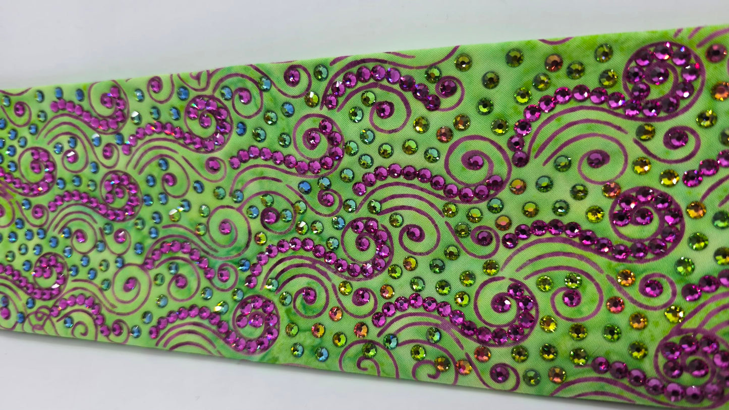 Super LeeAnnette Fuchsia Wisps on Lime Green Bandana with Fuchsia and Vitrail Austrian Crystals (S48122)