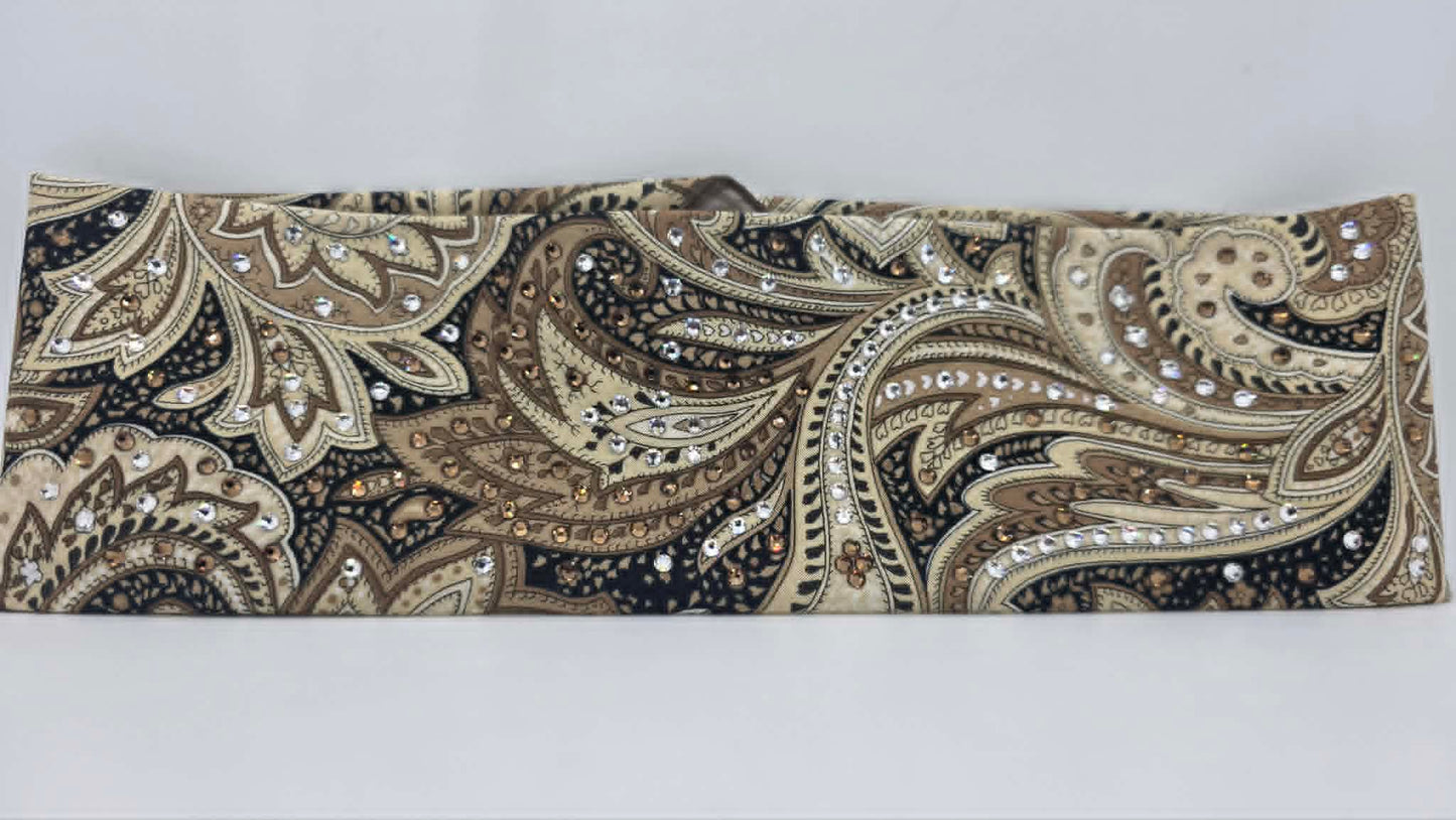EXTRA BLING - Fancy Brown Paisley Bandana with Brown and Diamond Clear Austrian Crystals (sku6377)
