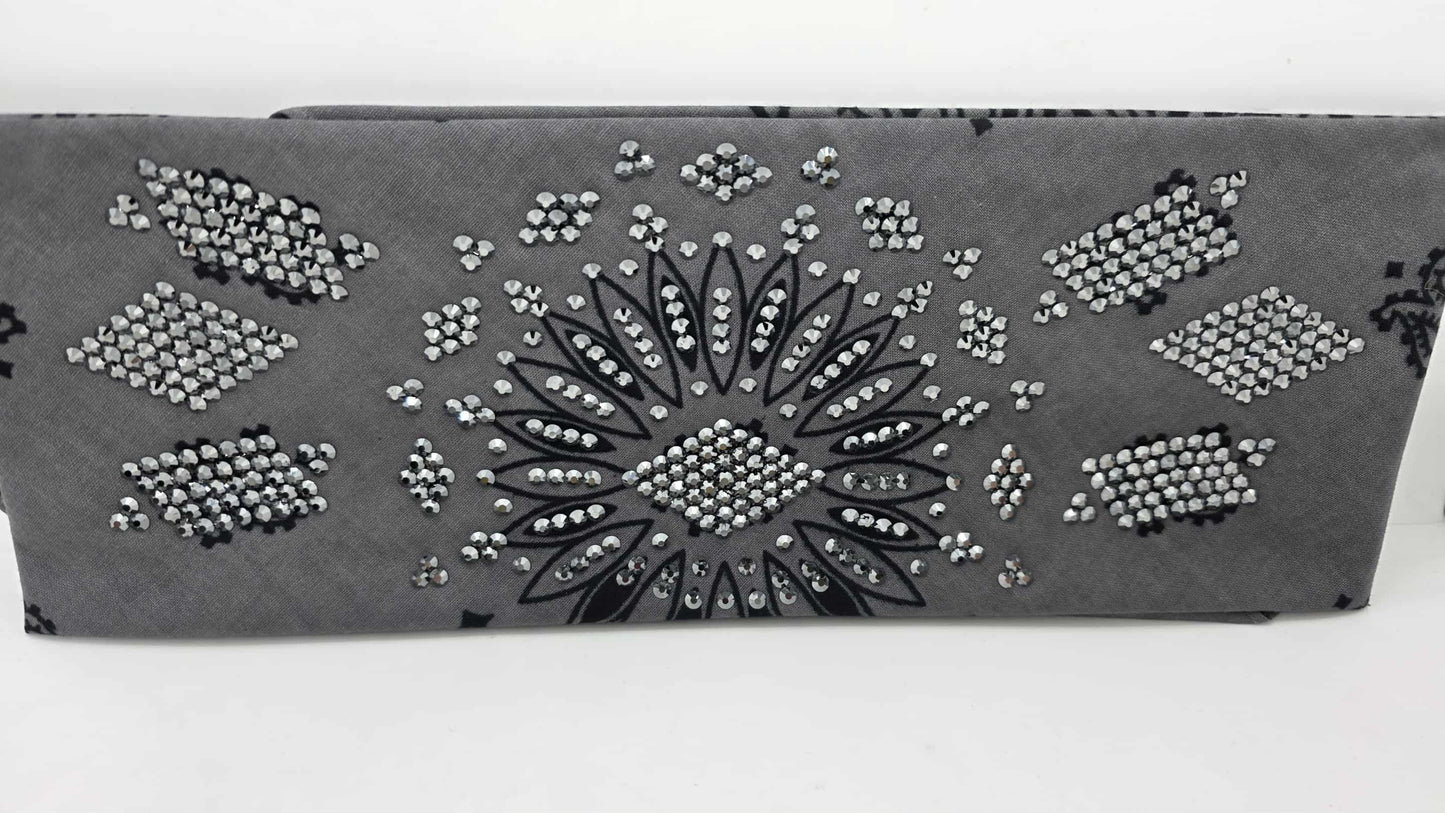 Super LeeAnnette Large Grey Bandana with Black Austrian Crystals (sku40114)