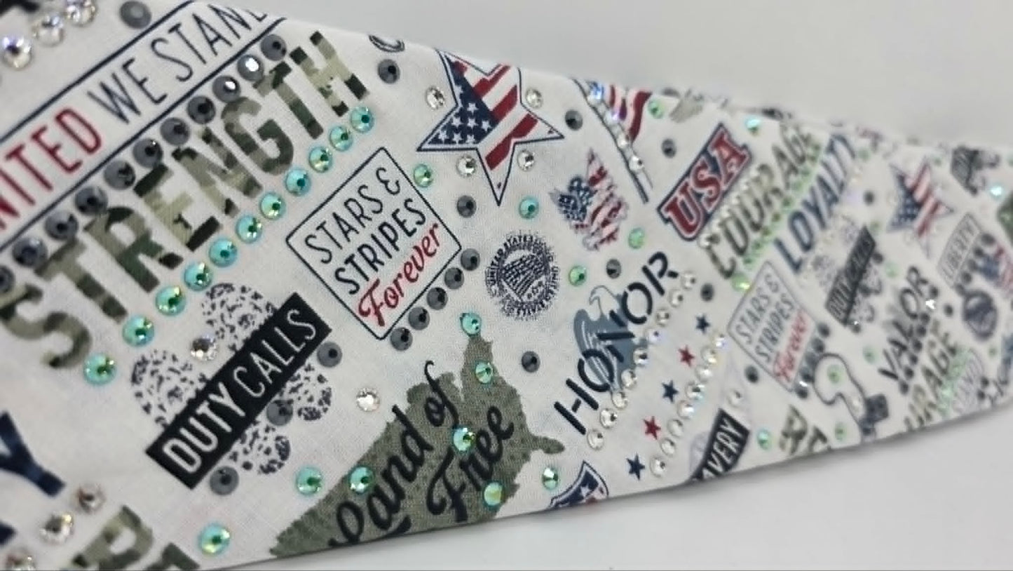 Patriotic Bandana with Green Shimmer, Black and Diamond Clear Austrian Crystals (E60151)