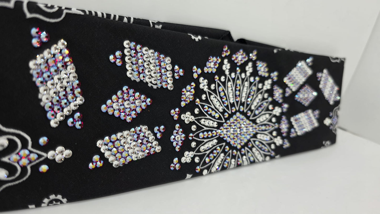Super LeeAnnette Black Paisley Bandana with Red Shimmer and Diamond Clear Austrian Crystals (S480101)