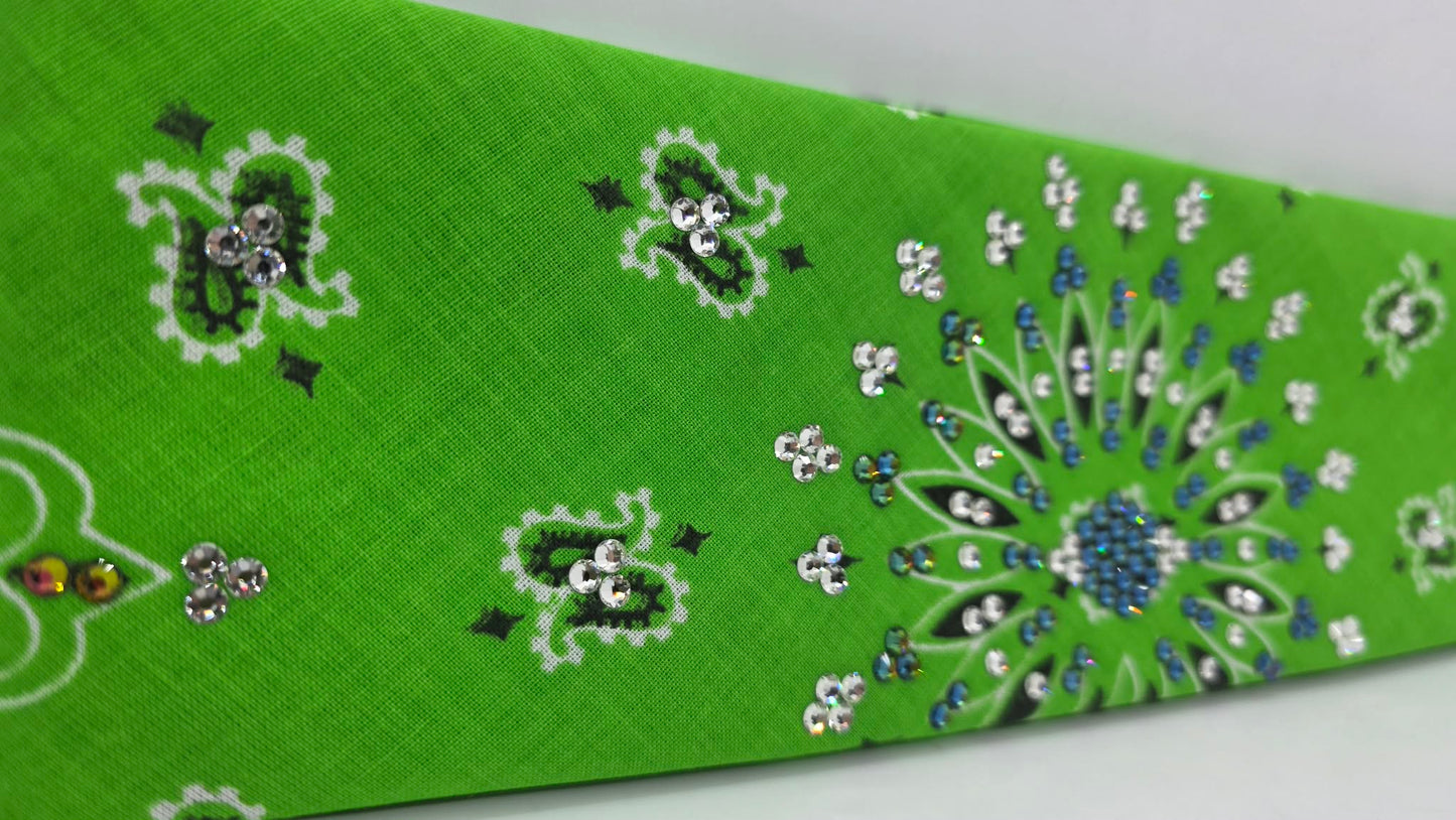 Lime Green Paisley Bandana with Vitrail and Diamond Clear Austrian Crystals (E60116)