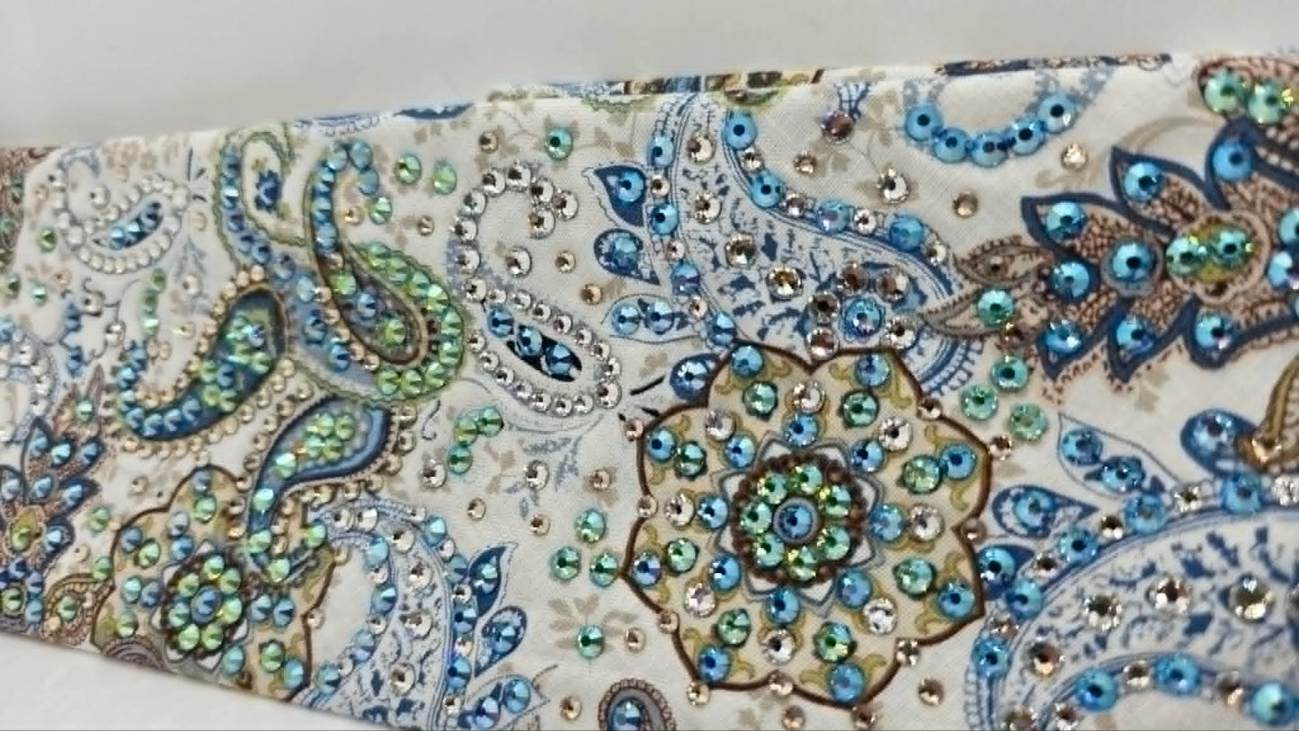 Super LeeAnnette Blue Flowers Bandana with Peridot Shimmer, Blue Shimmer, Honey and Diamond Clear Austrian Crystals (S48170)