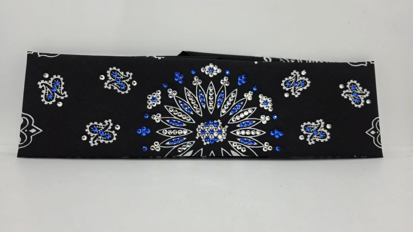 Black Paisley Bandana with Sapphire and Diamond Clear Austrian Crystals (E60140)