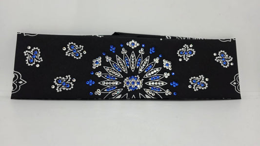 Black Paisley Bandana with Sapphire and Diamond Clear Austrian Crystals (E60140)
