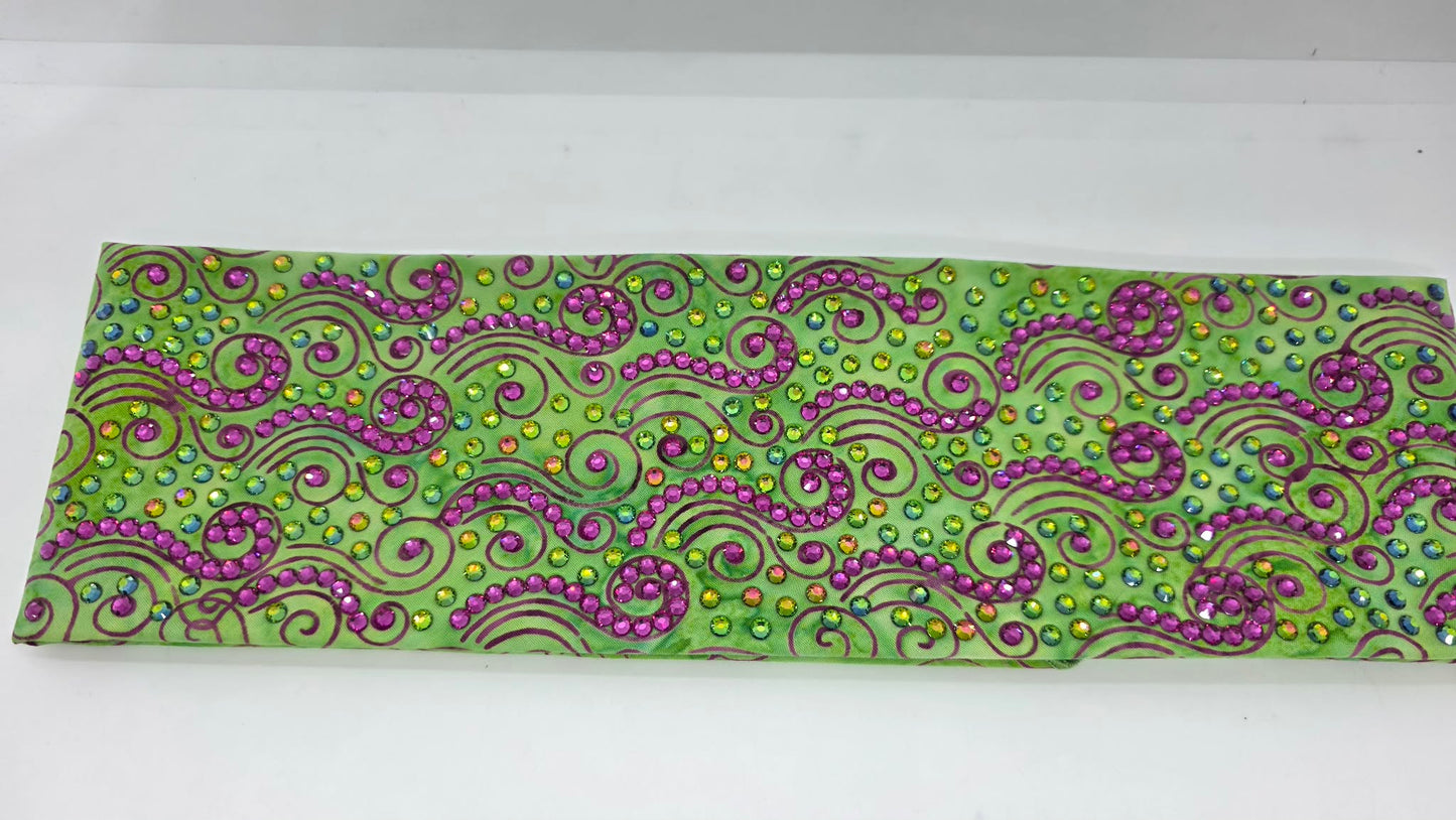Super LeeAnnette Fuchsia Wisps on Lime Green Bandana with Fuchsia and Vitrail Austrian Crystals (S48122)