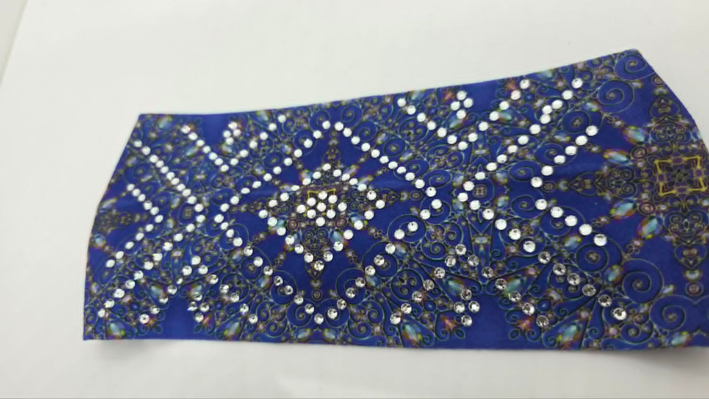 Stretchy Headband Blue with Clear Crystals (Sku5480)