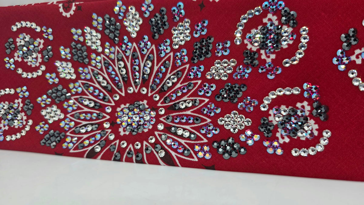 Super LeeAnnette Red Paisley Bandana with Red Shimmer, Black and Diamond Clear Austrian Crystals (S48210)