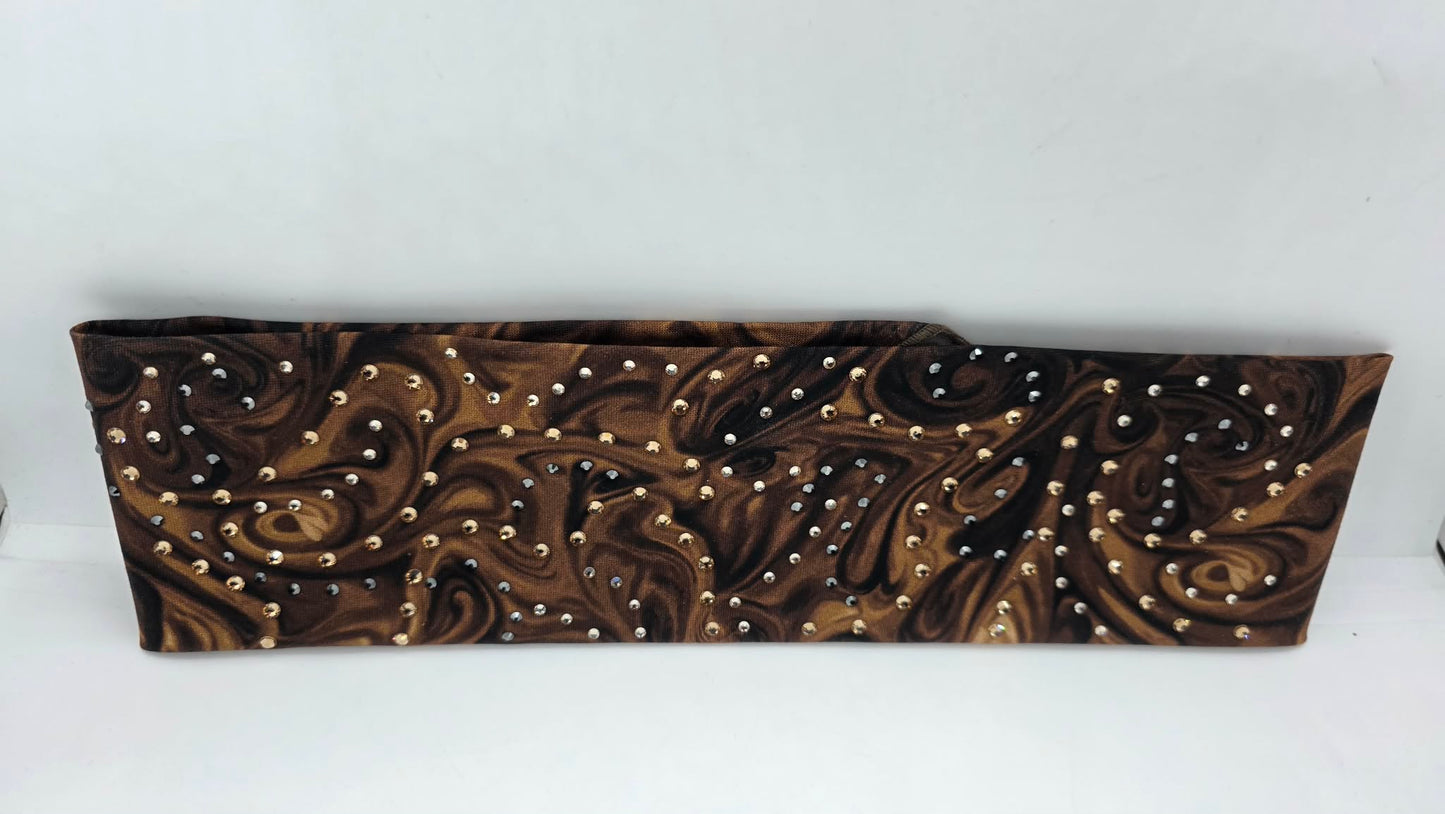 Brown Marble Bandana with Light Brown, Honey and Black Austrian Crystals (E60125)