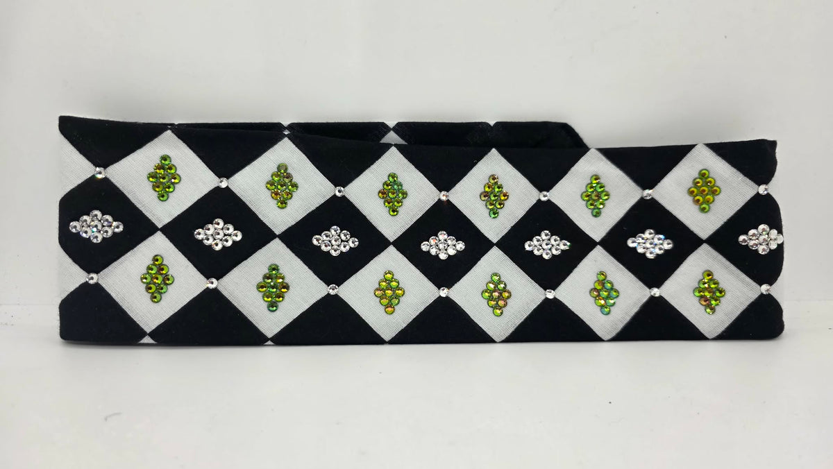 Black and White Checker Bandana with Vitrail and Diamond Clear Austrian Crystals (E60158)