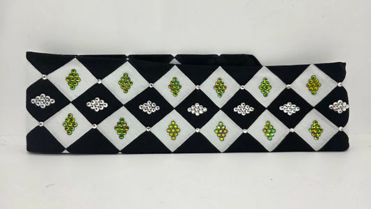 Black and White Checker Bandana with Vitrail and Diamond Clear Austrian Crystals (E60158)