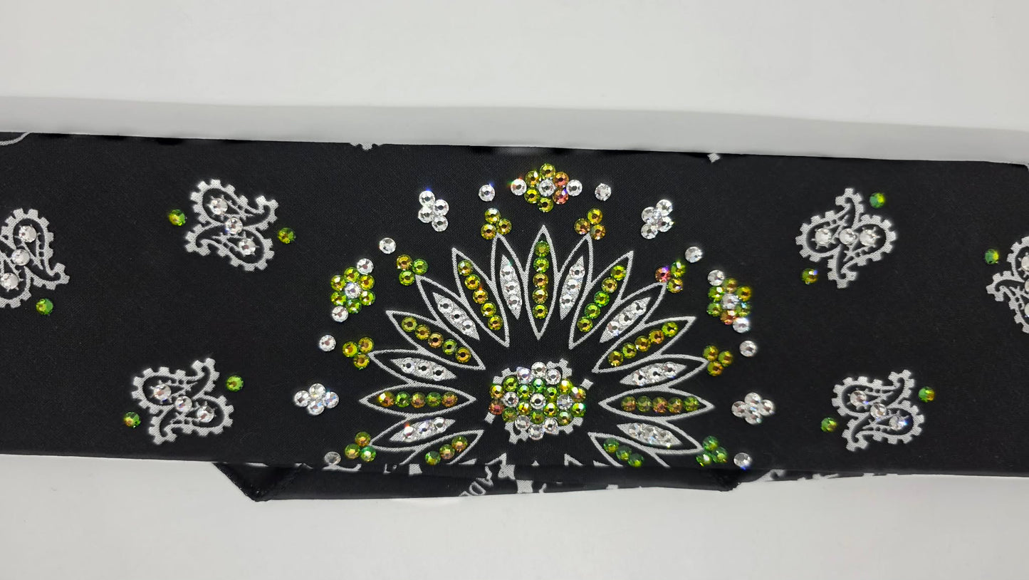 Black Paisley Bandana with Vitrail and Diamond Clear Austrian Crystals (E60106)