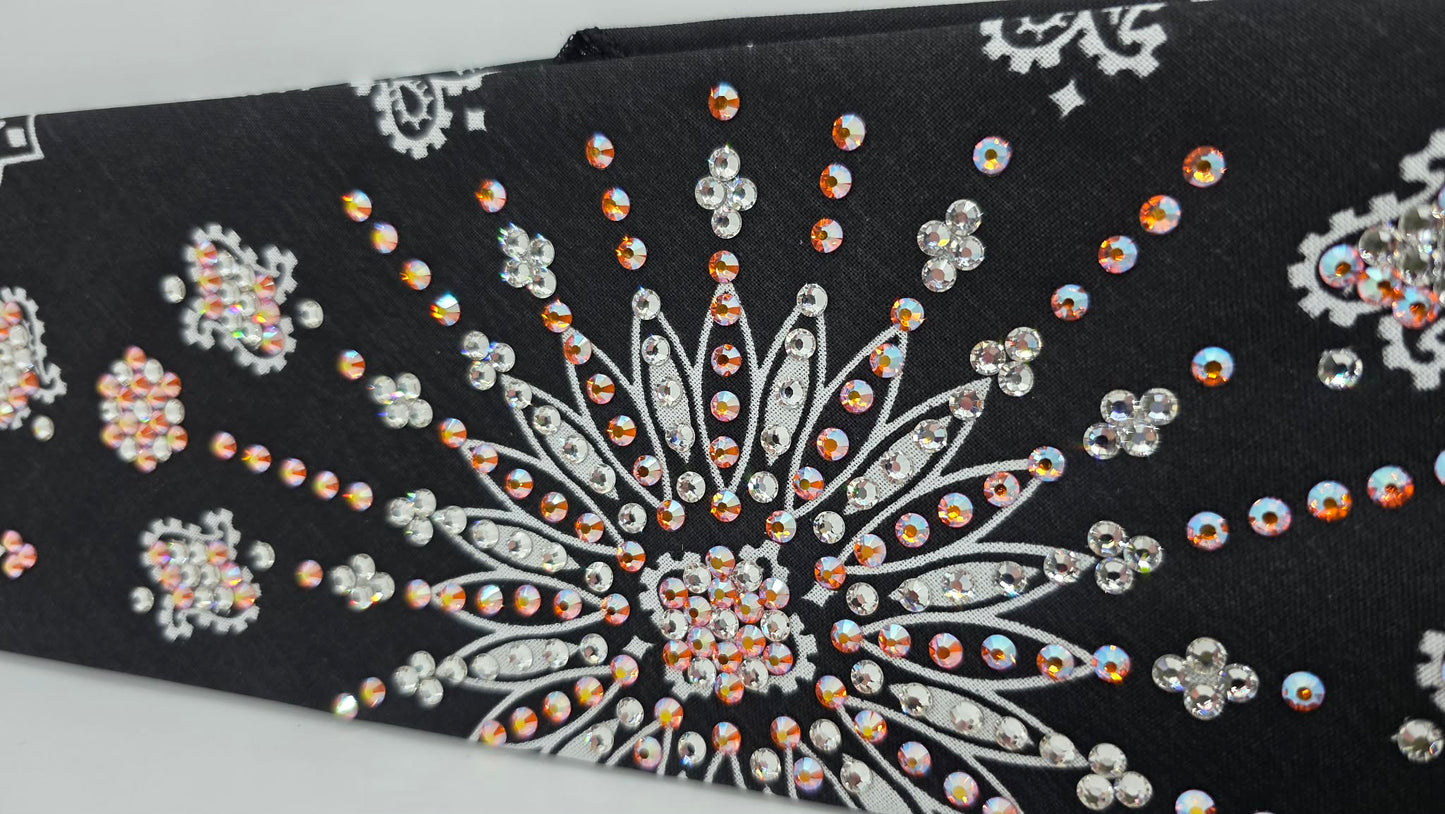 LeeAnnette Black Paisley Bandana with Sun Shimmer and Diamond Clear Austrian Crystals (L40211)