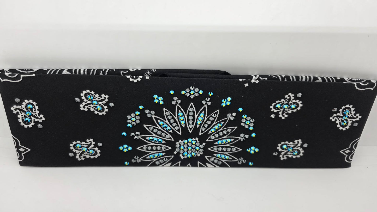 Black Paisley Bandana with Jet Shimmer and Black Austrian Crystals (E60113)