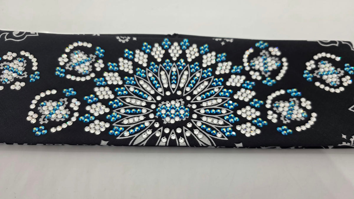 Super LeeAnnette Black Paisley Bandana with Capri Shimmer and Diamond Clear Austrian Crystals (S48209)