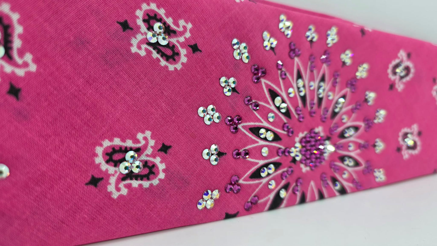 Pink Paisley Bandana with Fuchsia and Chrome Austrian Crystals (E60131)
