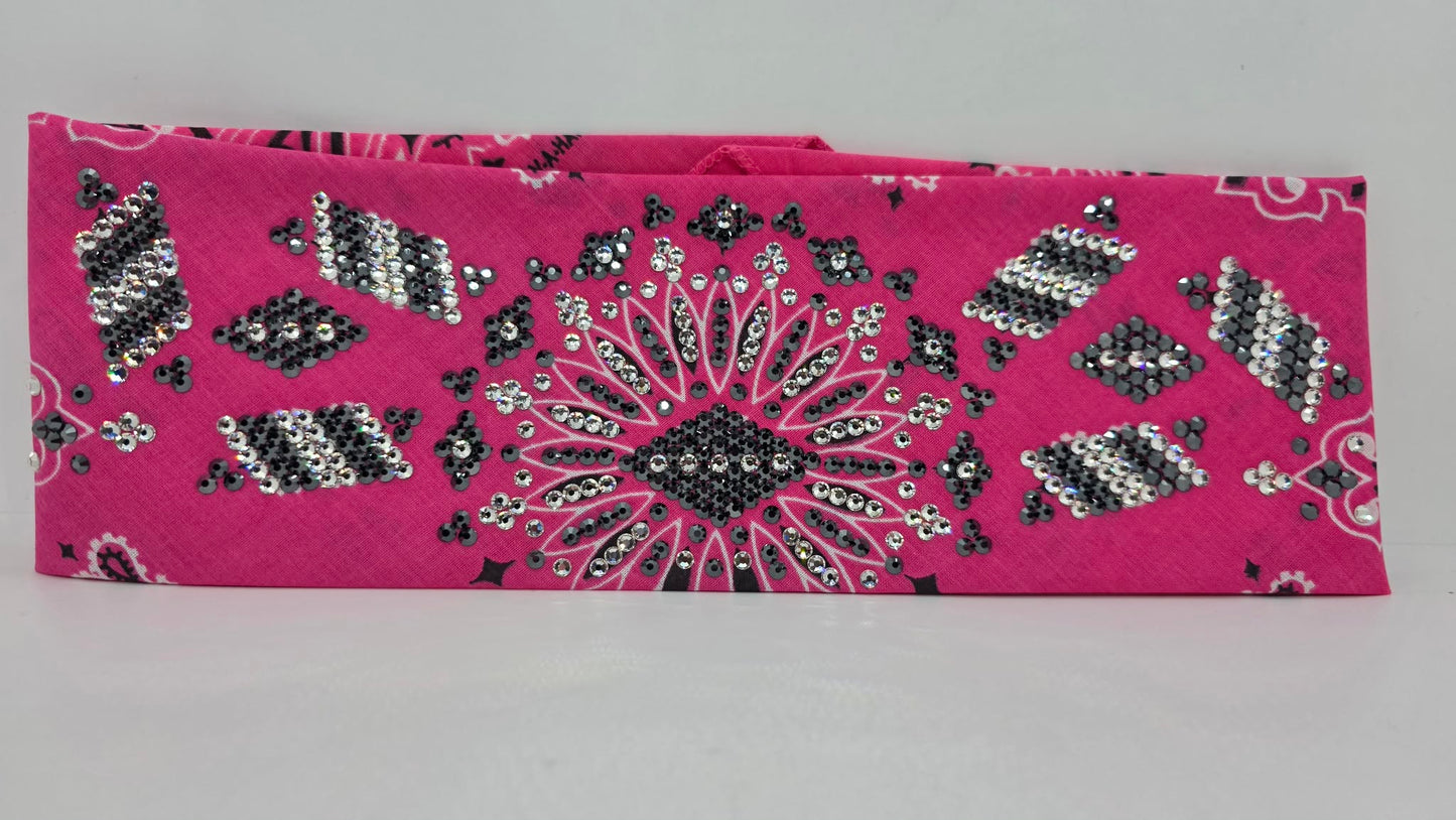 Super LeeAnnette Pink Paisley Bandana with Black and Diamond Sea Austrian Crystals (S48139)