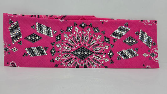 Super LeeAnnette Pink Paisley Bandana with Black and Diamond Sea Austrian Crystals (S48139)