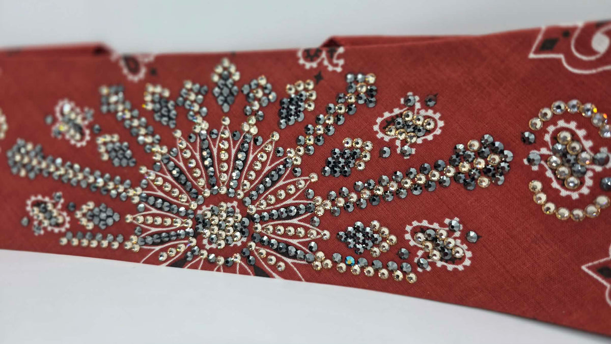 Super LeeAnnette Terracotta Paisley Bandana with Black and Honey Austrian Crystals (S48187)