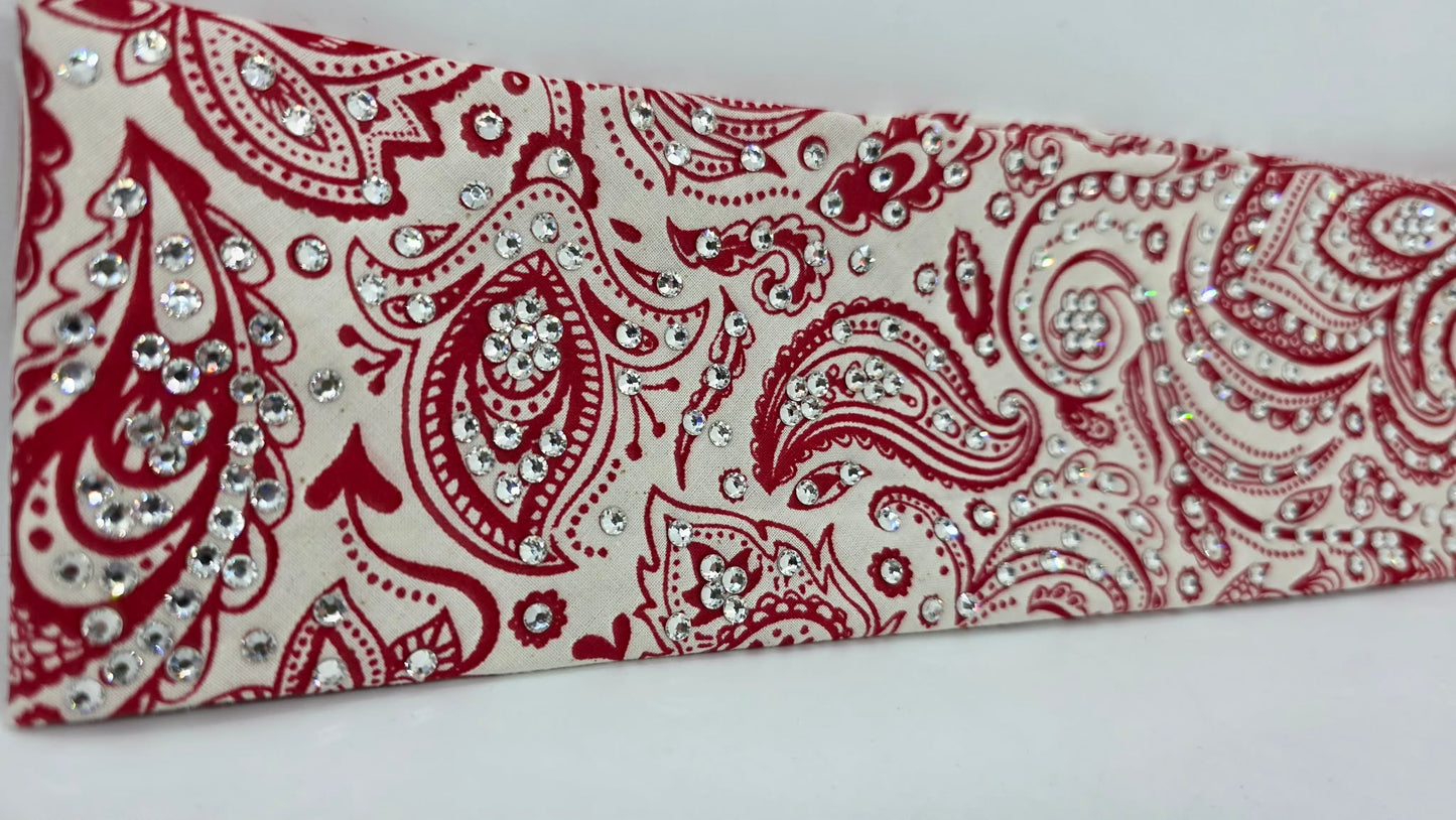 LeeAnnette Red on Cream Paisley Bandana with Diamond Clear Austrian Crystals (L40239)