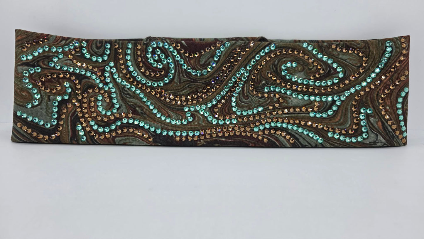 Super LeeAnnette  Brown Oil Slick Bandana with Brown and Caribbean Sea Austrian Crystals (S48135)