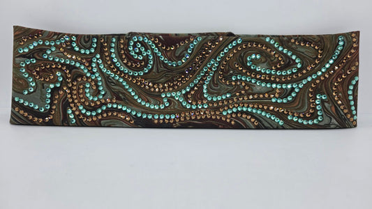 Super LeeAnnette  Brown Oil Slick Bandana with Brown and Caribbean Sea Austrian Crystals (S48135)