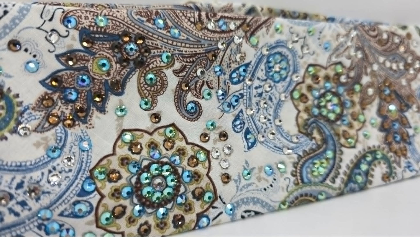 LeeAnnette Blue Flowers Bandana with Peridot Shimmer, Blue Shimmer, Brown and Diamond Clear Austrian Crystals (L40264)