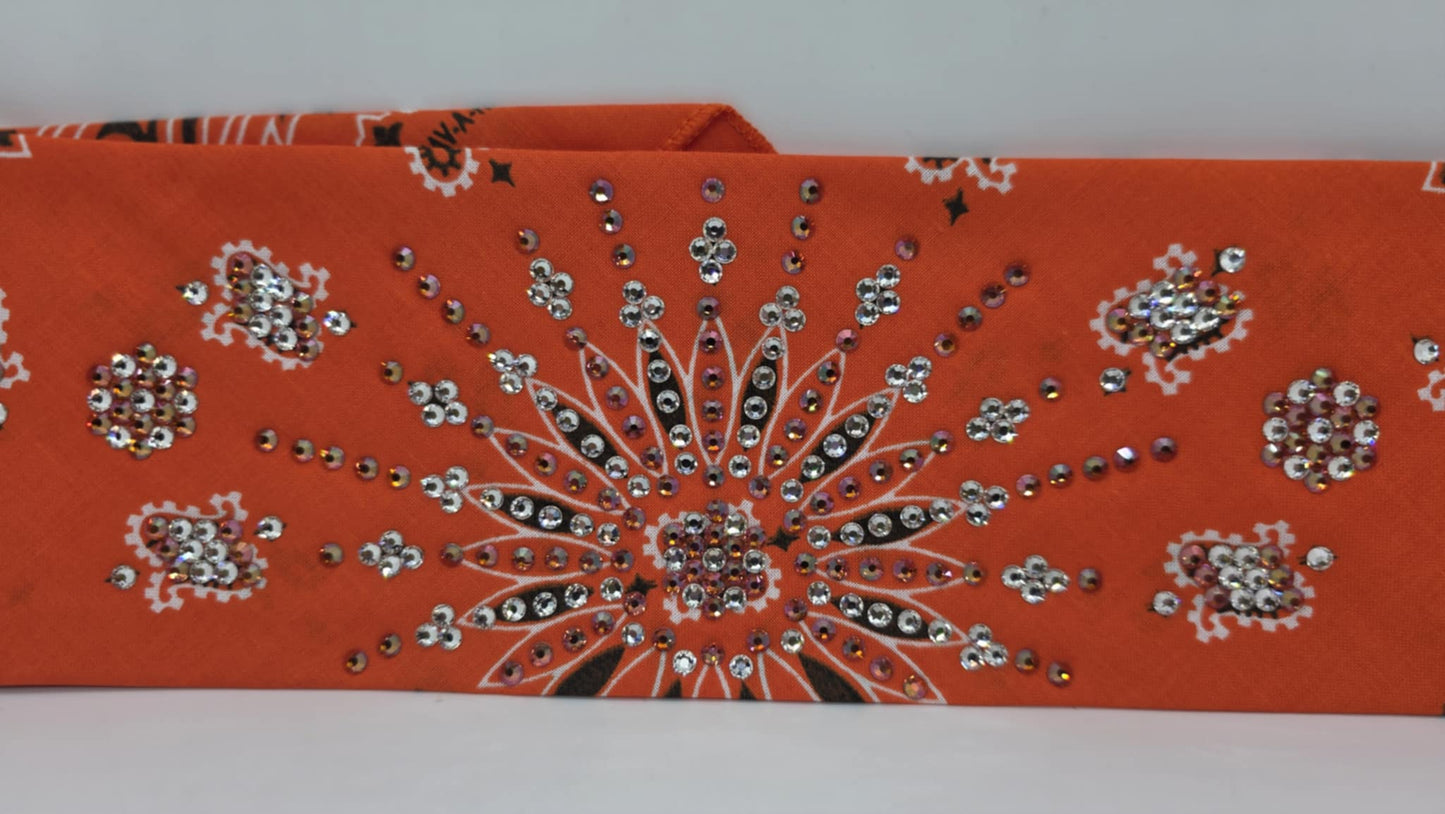 LeeAnnette Orange Paisley Bandana with Lava and Diamond Clear Austrian Crystals (sku40091)
