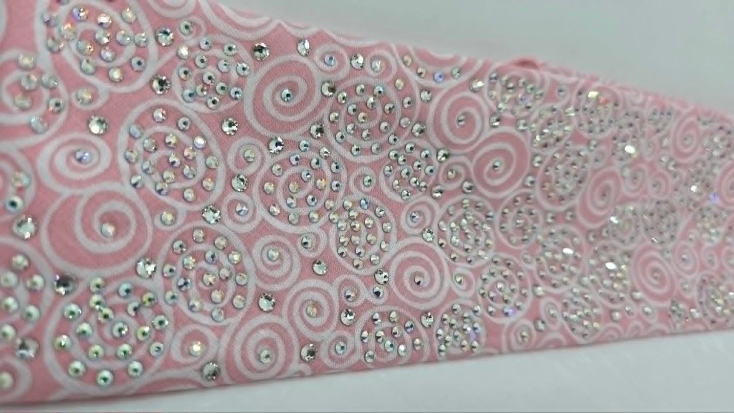 Super LeeAnnette Baby Pink Scrolls Bandana with Aurora Borealis and Diamond Clear Austrian Crystals (S48144)